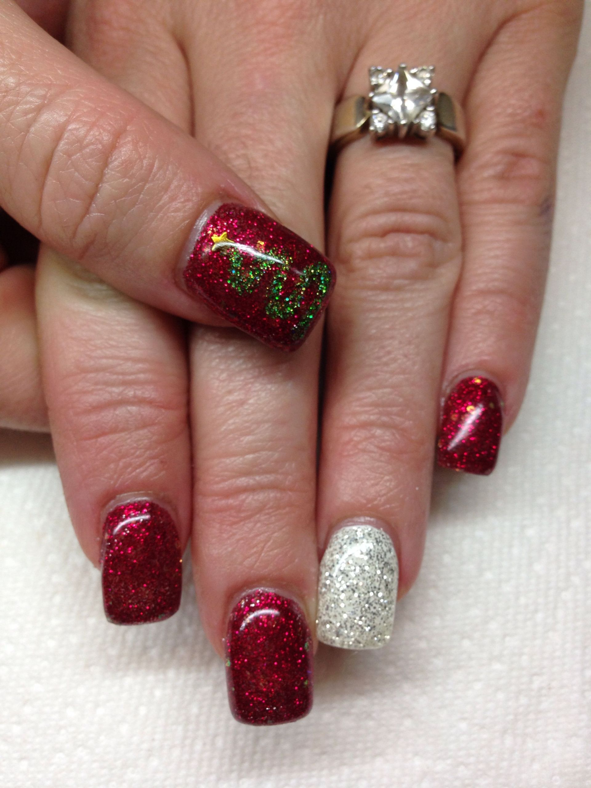 Holiday Gel Nail Designs
 Gel nails with hand drawn design using gel By Melissa Fox