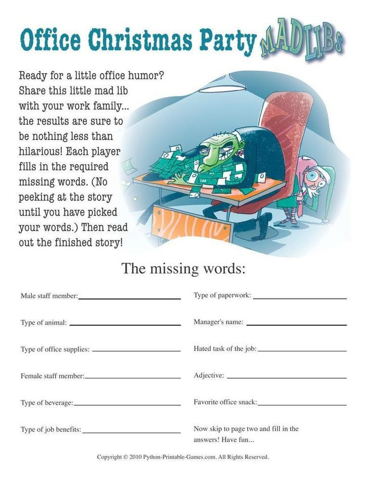 Holiday Party Game Ideas For Work
 1000 images about Printable Games for the fice on