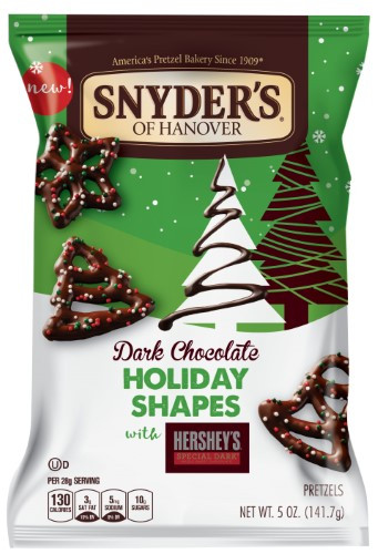 Holiday Shaped Pretzels
 Snyder s of Hanover Hershey s Dark Chocolate Holiday