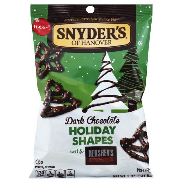 Holiday Shaped Pretzels
 Snyders Pretzels Holiday Shapes Dark Chocolate Publix