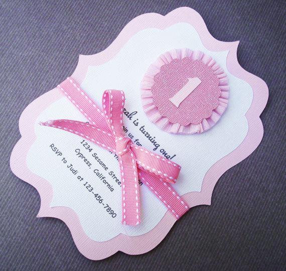 Homemade Birthday Invitations
 1st Birthday Handmade Pink and White Rosette Invitation for