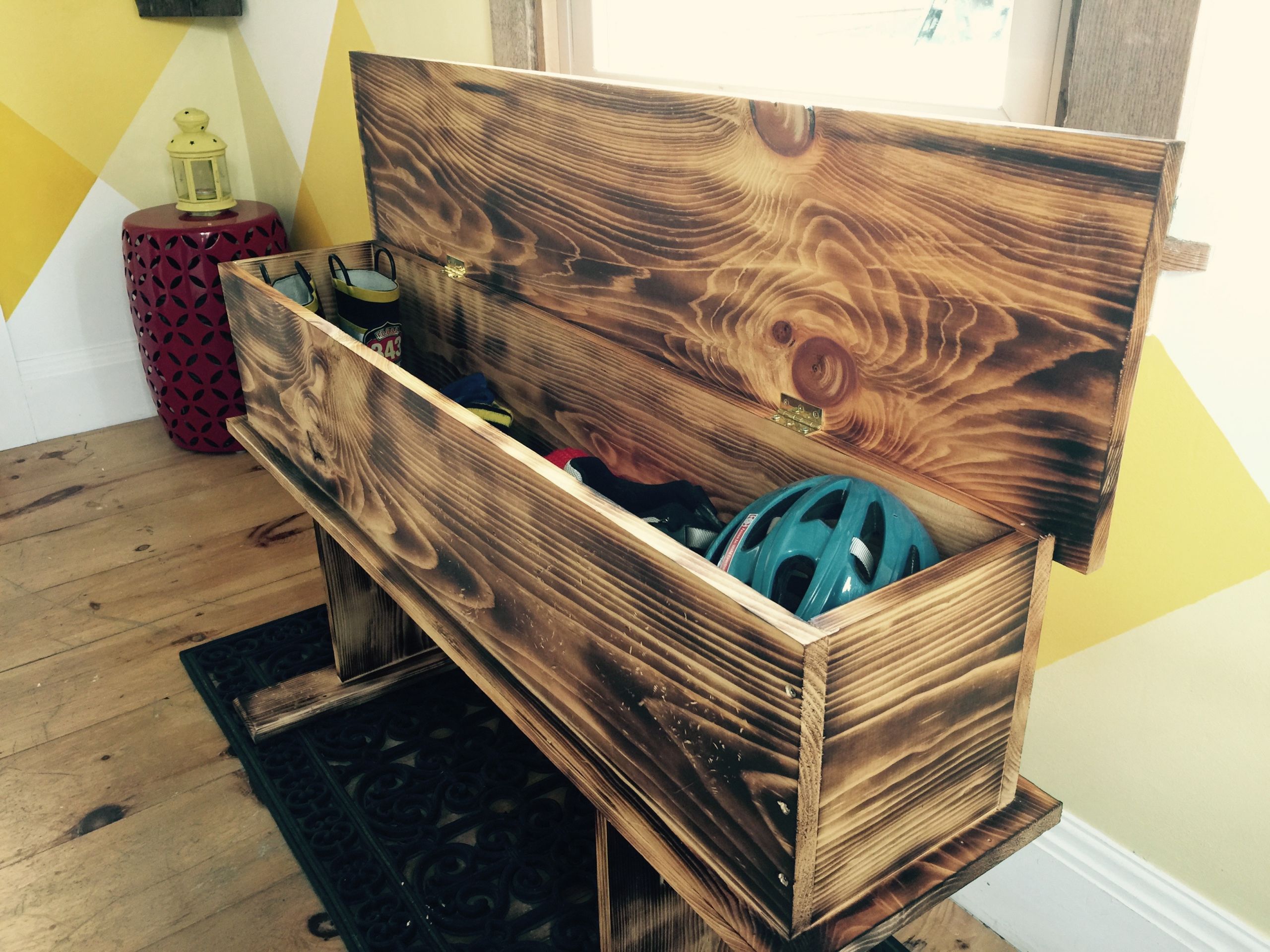 Homemade Storage Bench
 Love rustic How to make a burnt wood storage bench