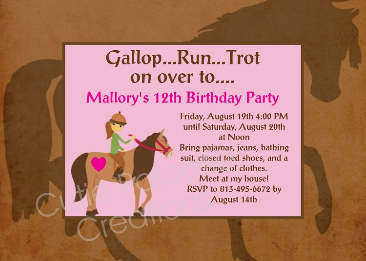 Horse Riding Birthday Party
 Horseback Riding Birthday Party Invitations Printable or