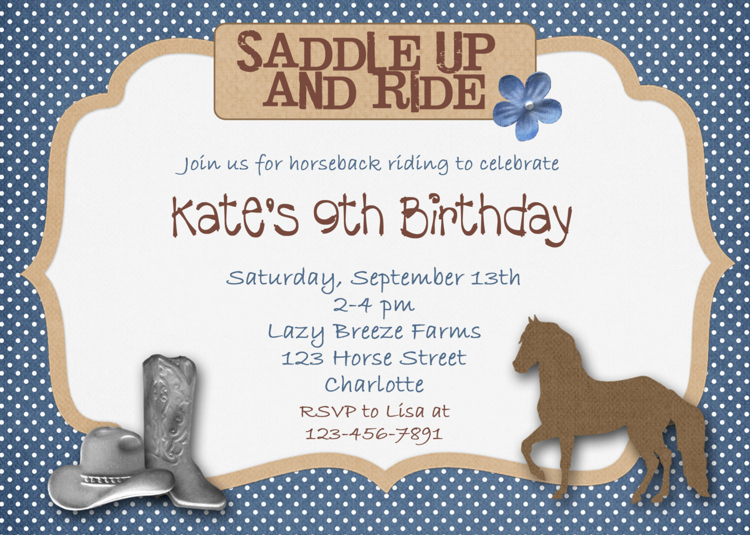 Horse Riding Birthday Party
 Horseback riding horse cowgirl birthday invitation cowboy
