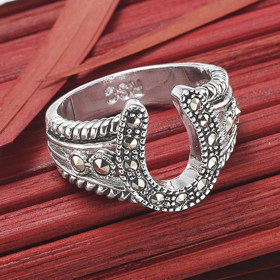 Horseshoe Wedding Rings
 Western Jewelry Silver Marcasite Horseshoe Ring Size 5 6