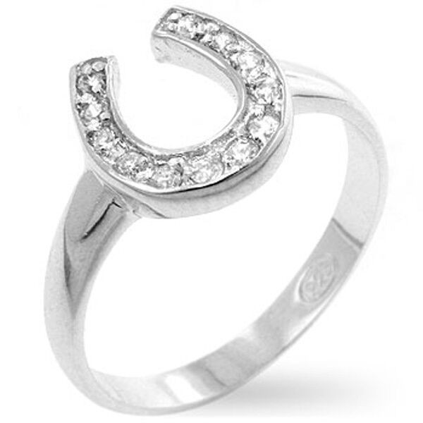 Horseshoe Wedding Rings
 Horse Shoe 925 Sterling Silver Clear CZ April Birthstone