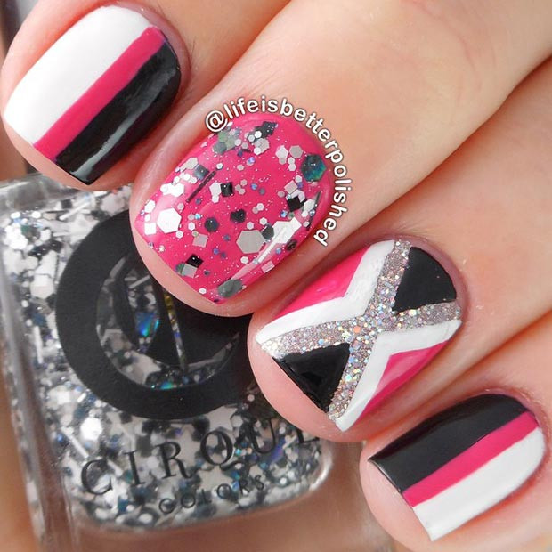 Hot Pink And Black Nail Designs
 80 Nail Designs for Short Nails