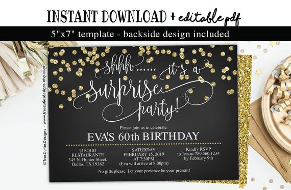 How To Create A Birthday Invitation
 Surprise birthday invitation 60th birthday Party Black