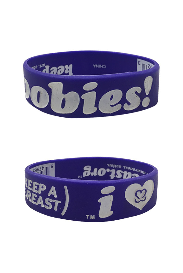 I Love Boobies Bracelets
 Keep A Breast I Love Boobies Wristband White Purple