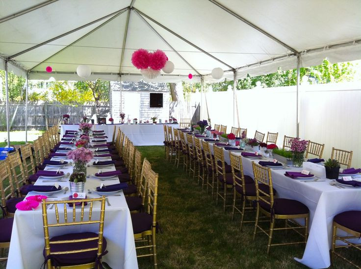 Ideas To Decorate Backyard For Engagement Party
 backyard engagement party tent white table linens with