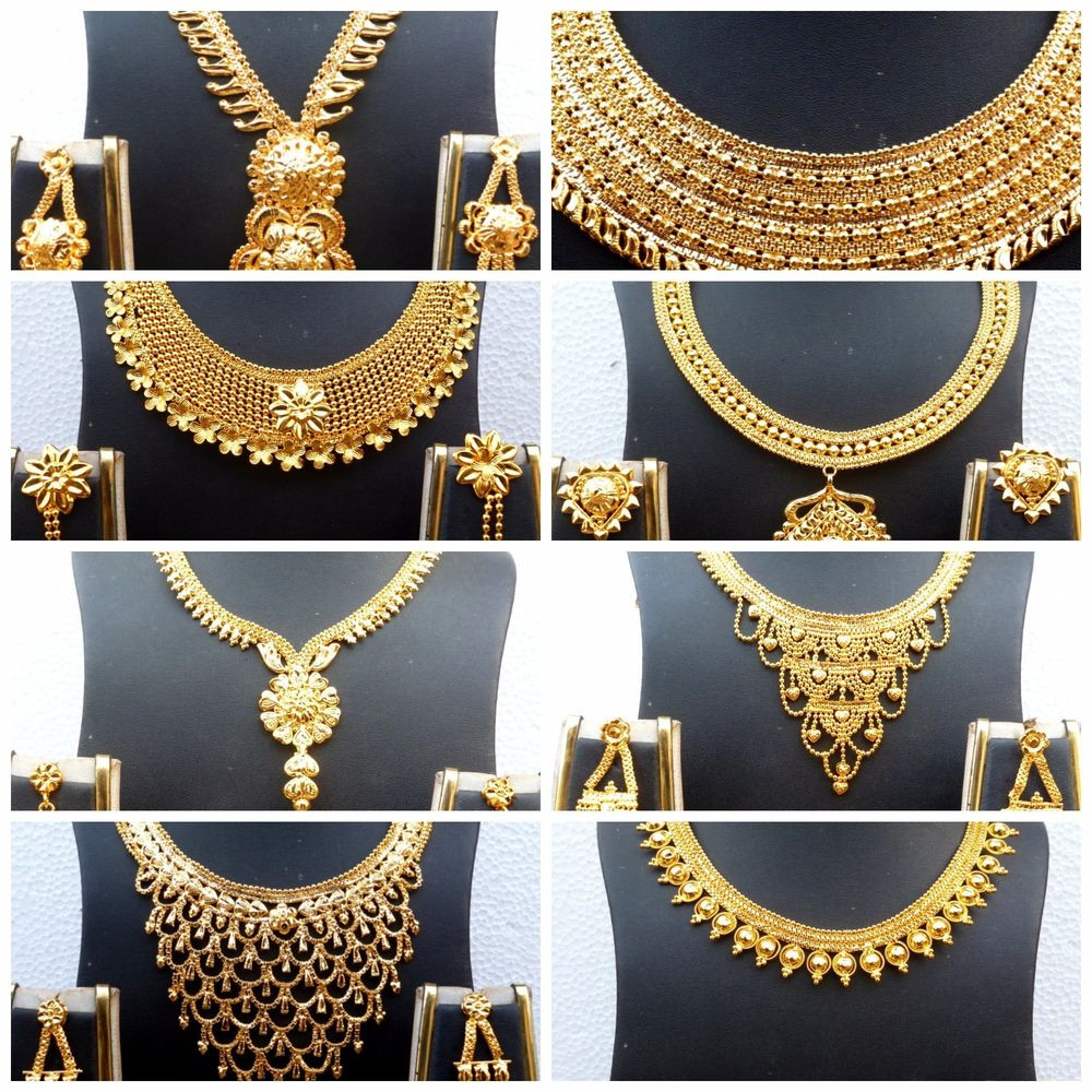 Indian Necklace Sets
 Indian 22K Gold Plated Wedding Necklace Earrings Jewelry