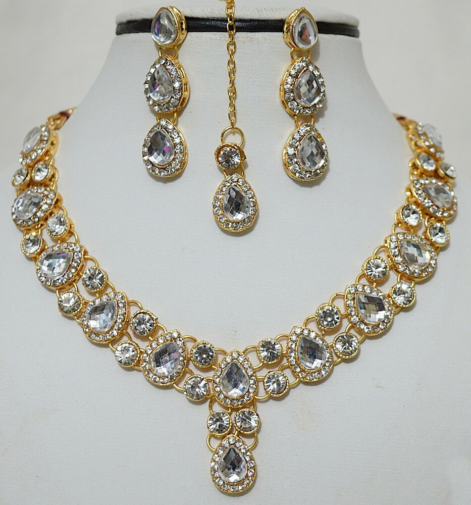 Indian Necklace Sets
 Indian Gold Plated Stones Kundan Necklace Earring