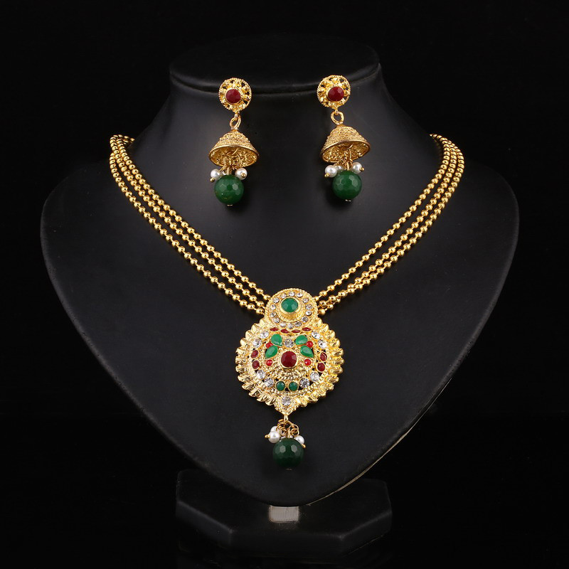 Indian Necklace Sets
 Hesiod Indian Wedding Jewelry Sets Gold Color Full Crystal