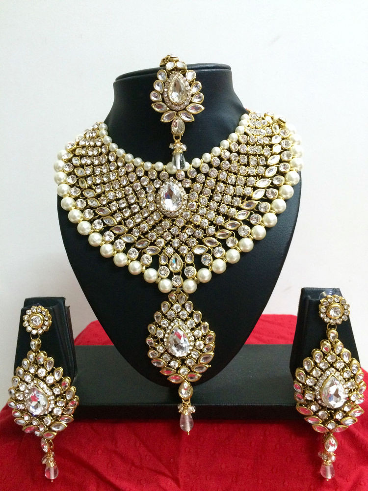 Indian Necklace Sets
 Indian Bollywood Diamante Kundan Pearl Gold Tone Bridal