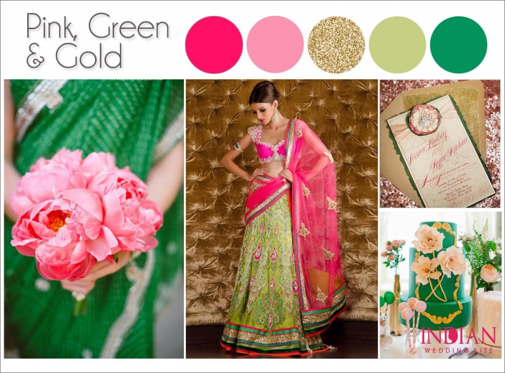Indian Wedding Colors
 Pink Green & Gold Indian Wedding Color Palette