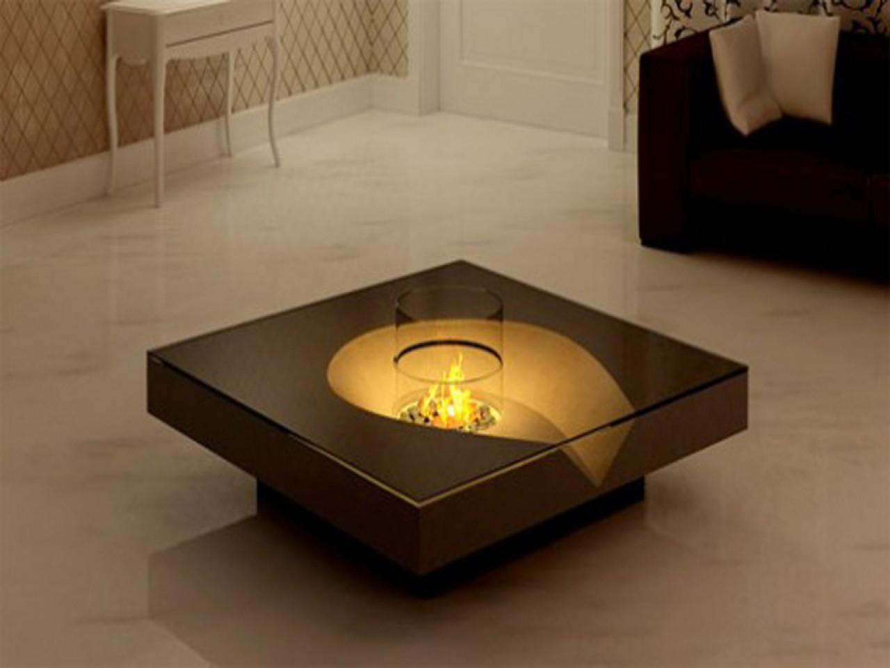 Indoor Fire Pit Table
 Dining glass table top indoor fire pit coffee table