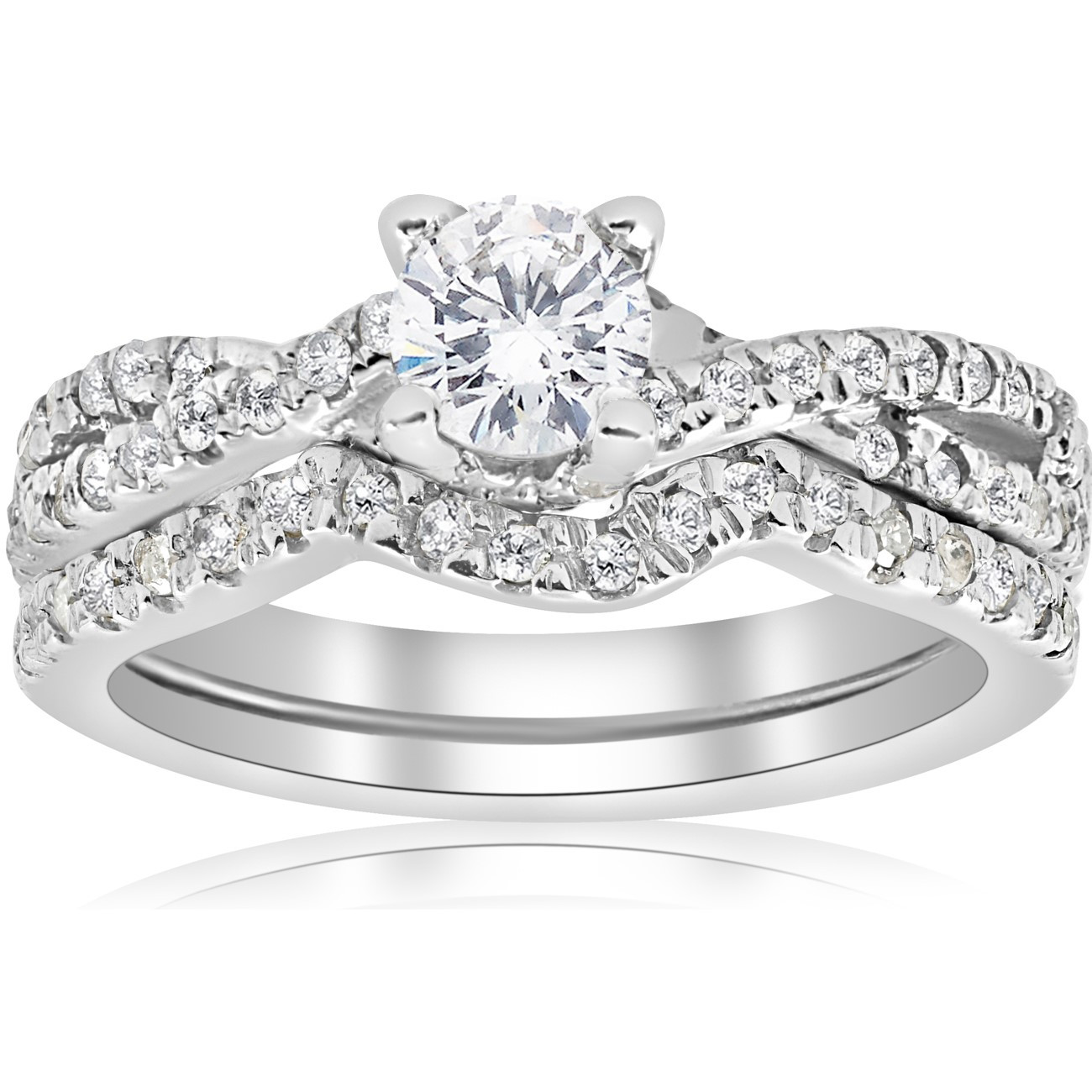 Infinity Wedding Ring Set
 1 00CT Infinity Diamond Engagement Wedding Ring Set 14K