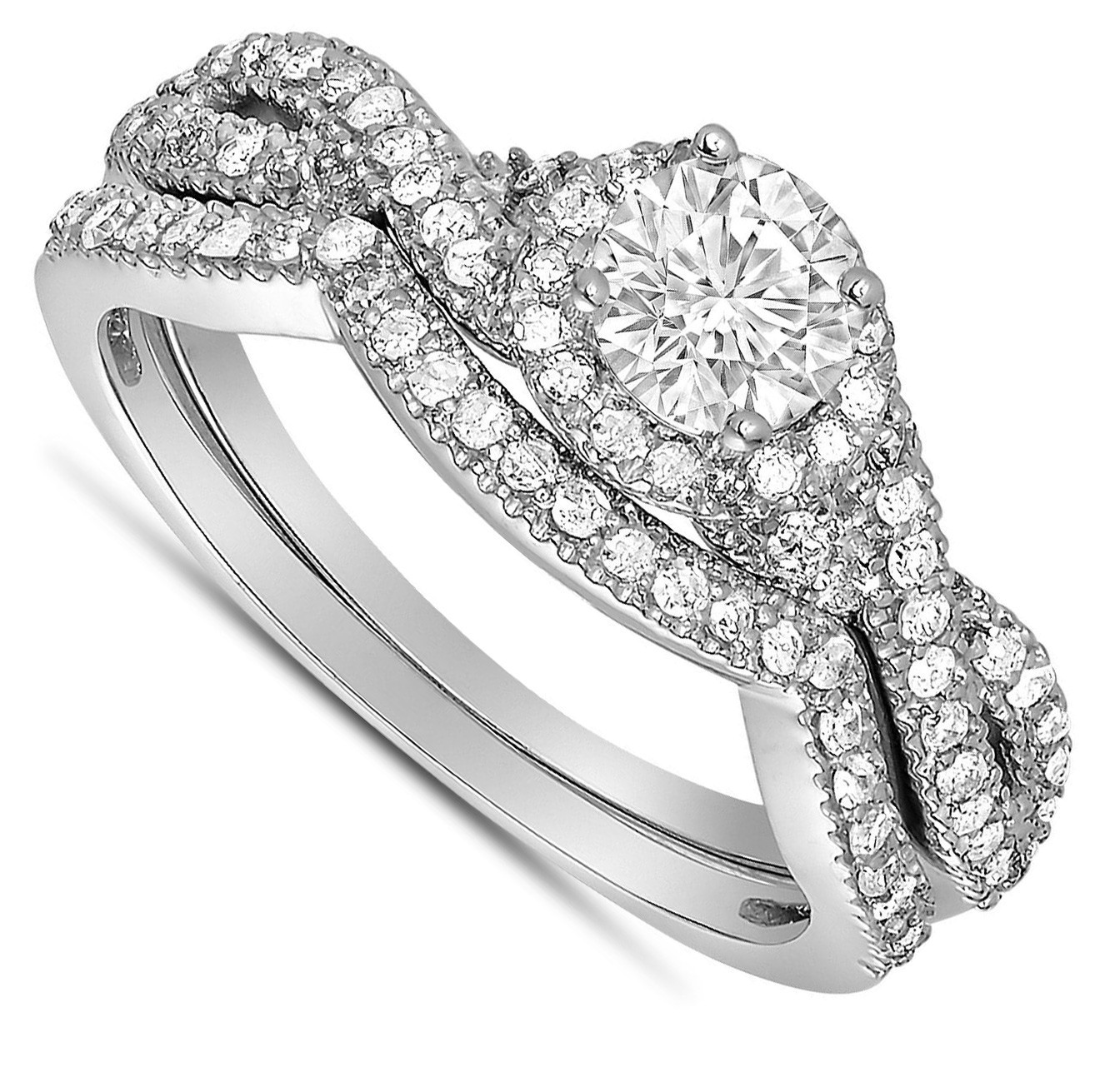 Infinity Wedding Ring Set
 2 Carat Round Diamond Infinity Wedding Ring Set in White