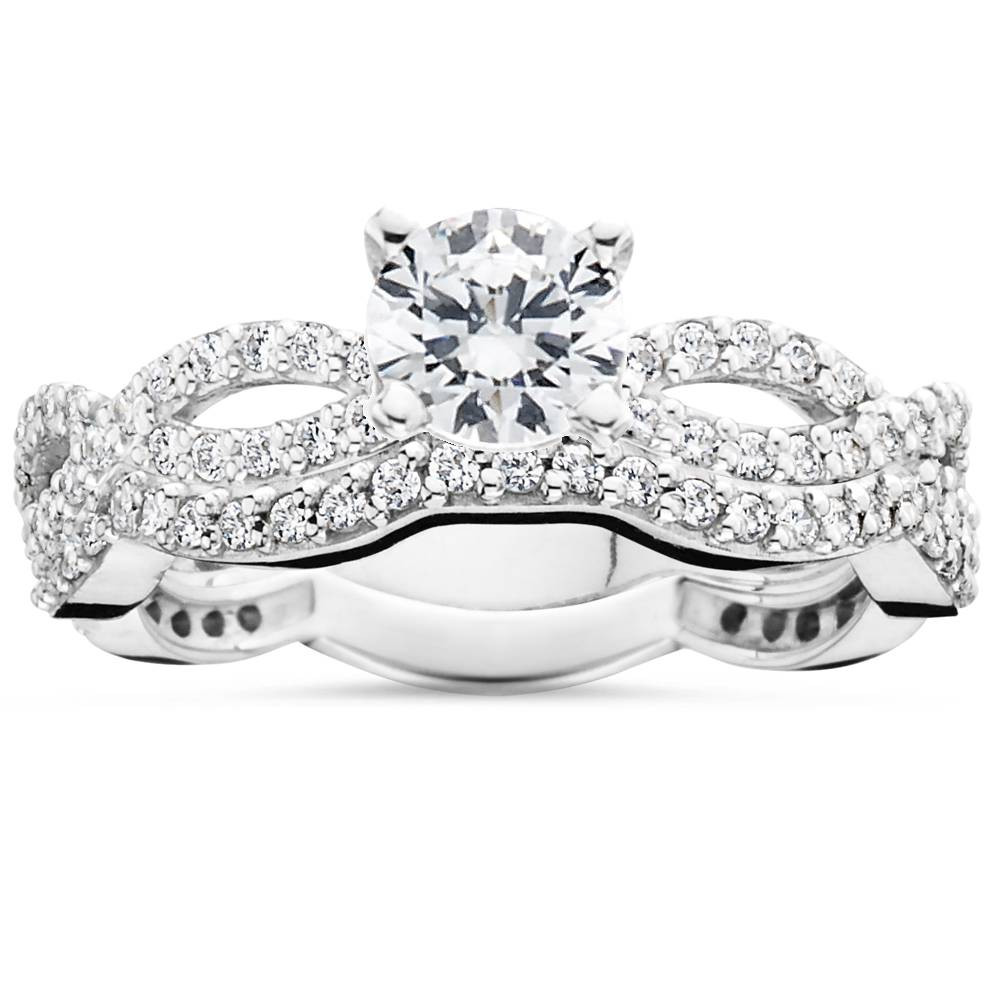 Infinity Wedding Ring Set
 1ct Pave Natural Diamond Engagement Infinity Wedding Ring