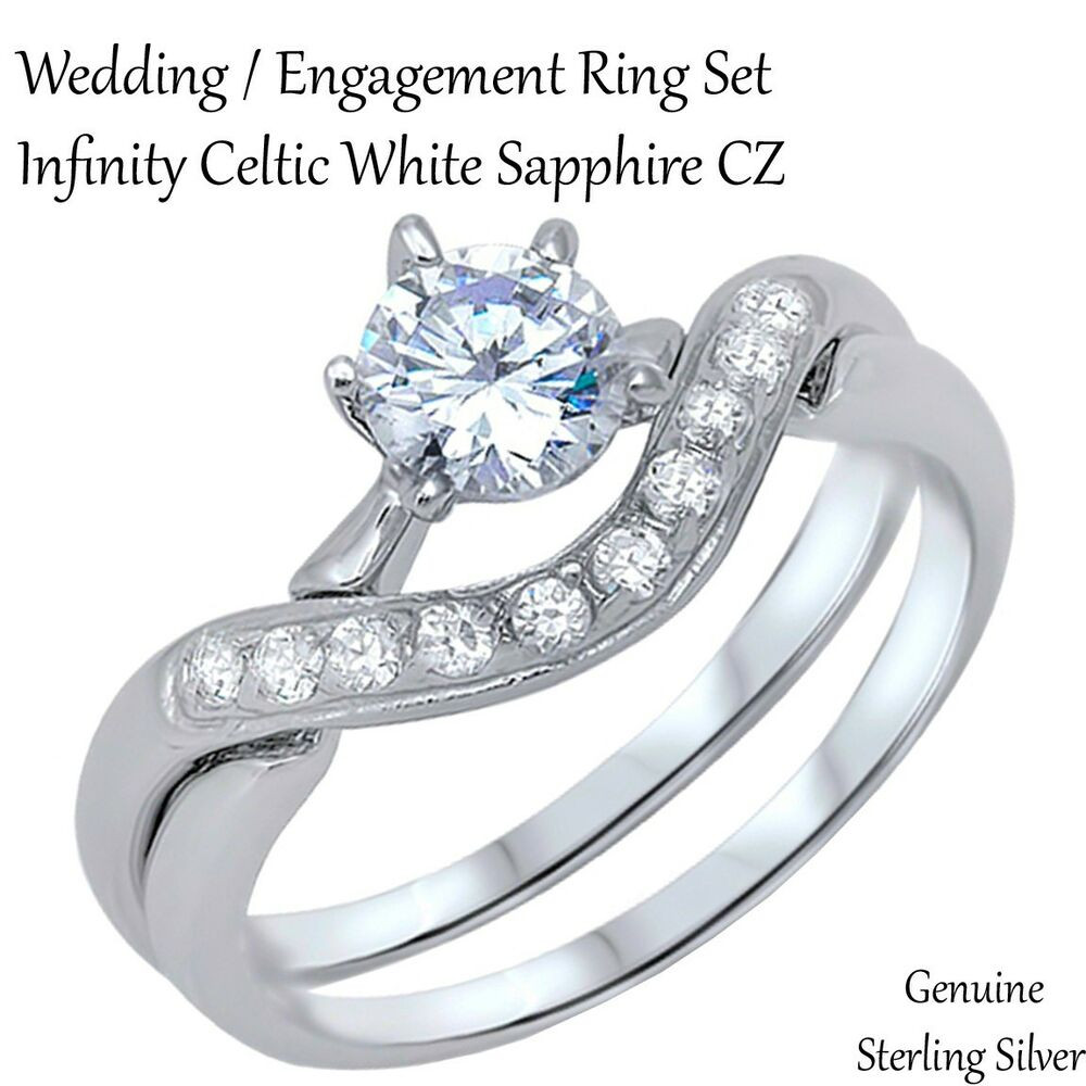 Infinity Wedding Ring Set
 Brilliant Round Cut CZ Infinity Celtic Engagement Wedding