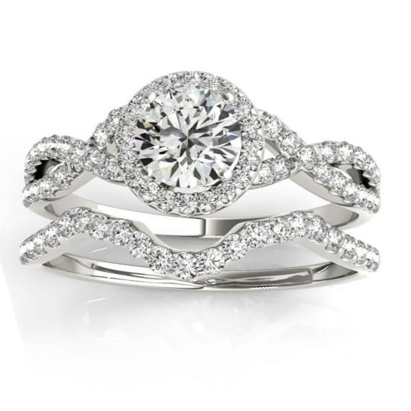 Infinity Wedding Ring Set
 Twisted Infinity Engagement Ring Bridal Set 14k White Gold
