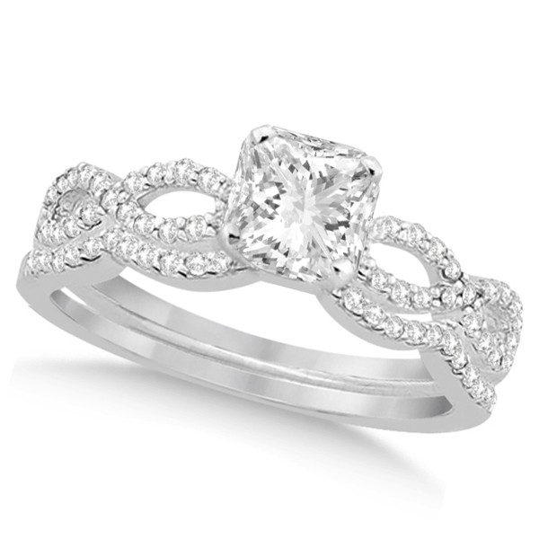Infinity Wedding Ring Set
 Infinity Princess Cut Diamond Bridal Ring Set 14k White