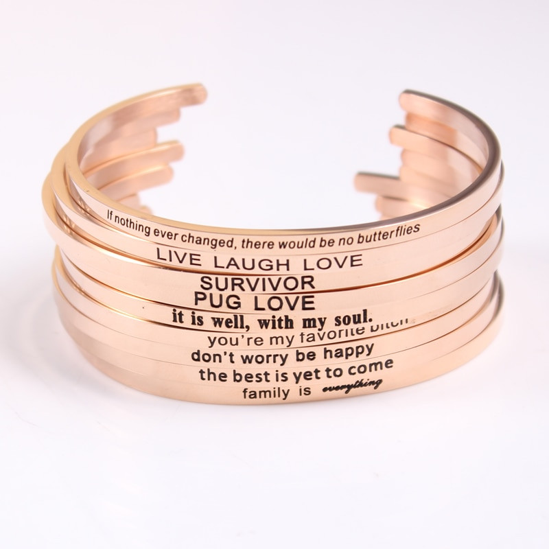 Inspirational Quote Bracelet
 2017 New Rose Gold Stainless Steel Engraved Positive
