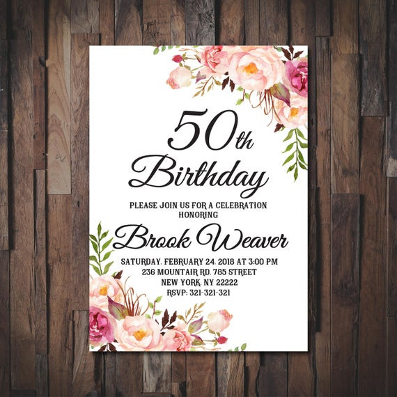 Invitation Wording For Birthday
 50th Birthday Invitation for women 50th Birthday