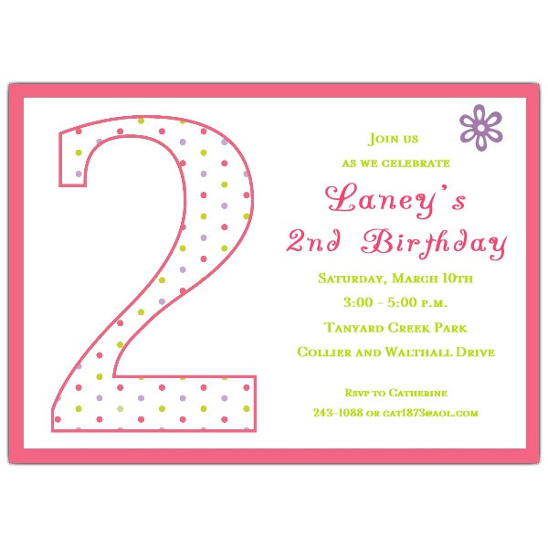 Invitation Wording For Birthday
 2nd Birthday Girl Dots Invitations
