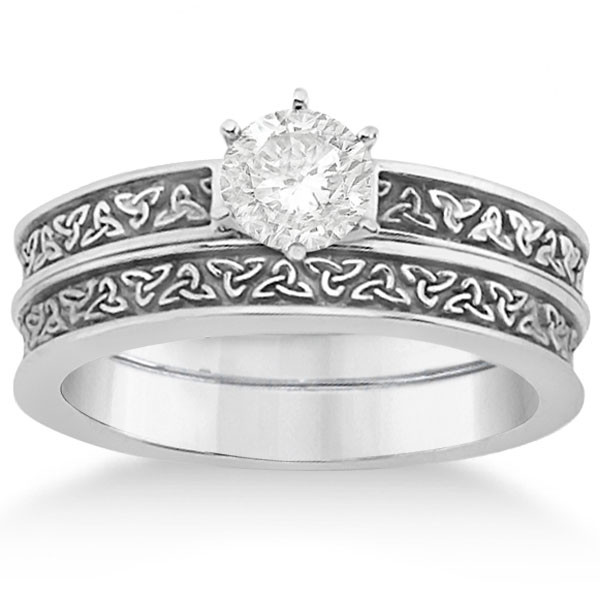 Irish Wedding Ring Sets
 Carved Irish Celtic Engagement Ring & Wedding Band Set