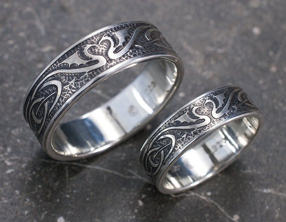 Irish Wedding Ring Sets
 Dragon Wedding Ring Set Silver Celtic Wedding Bands Unique