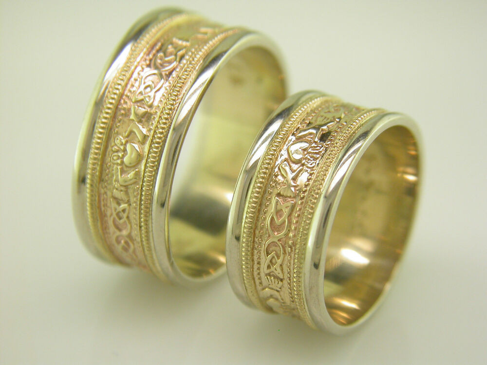 Irish Wedding Ring Sets
 14k Gold and White Gold Irish Handcrafted Claddagh Celtic
