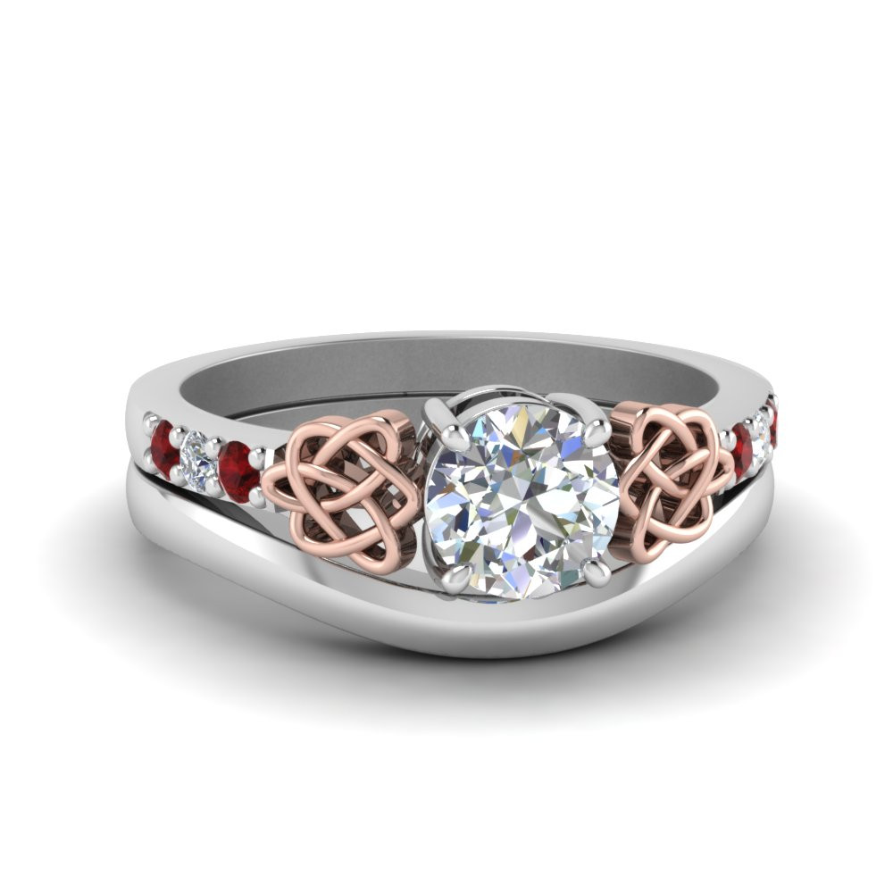 Irish Wedding Ring Sets
 Round Diamond Celtic Wedding Ring Set In 18K White Gold