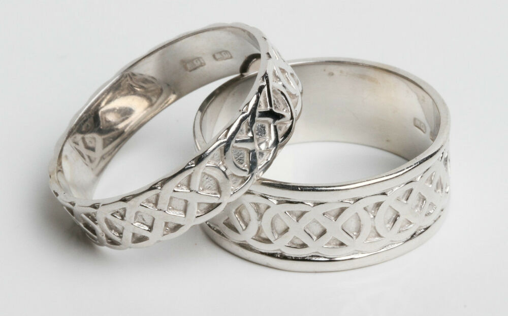 Irish Wedding Ring Sets
 Set 14k White Gold Irish Handcrafted Celtic Knot Wedding