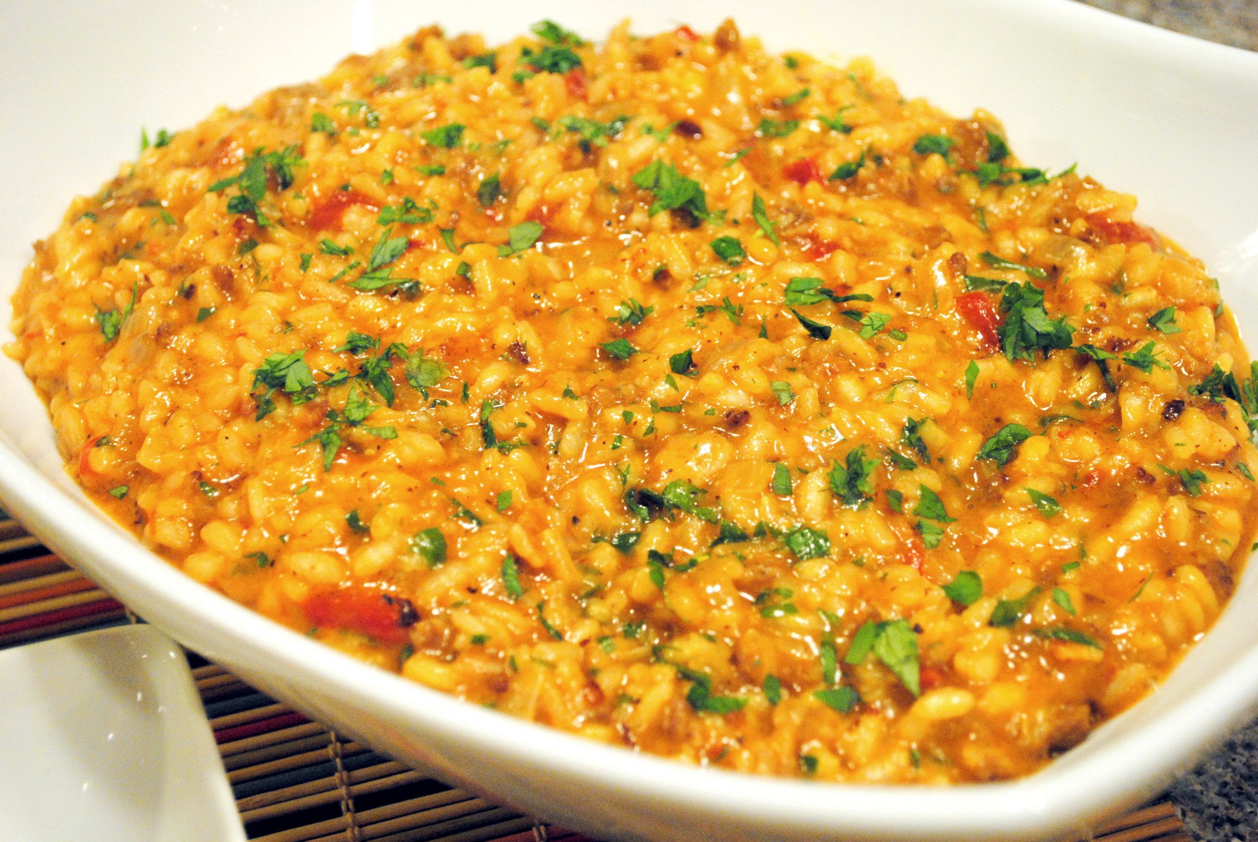 Italian Sausage Risotto
 Italian Sausage and Roasted Red Pepper Risotto • The