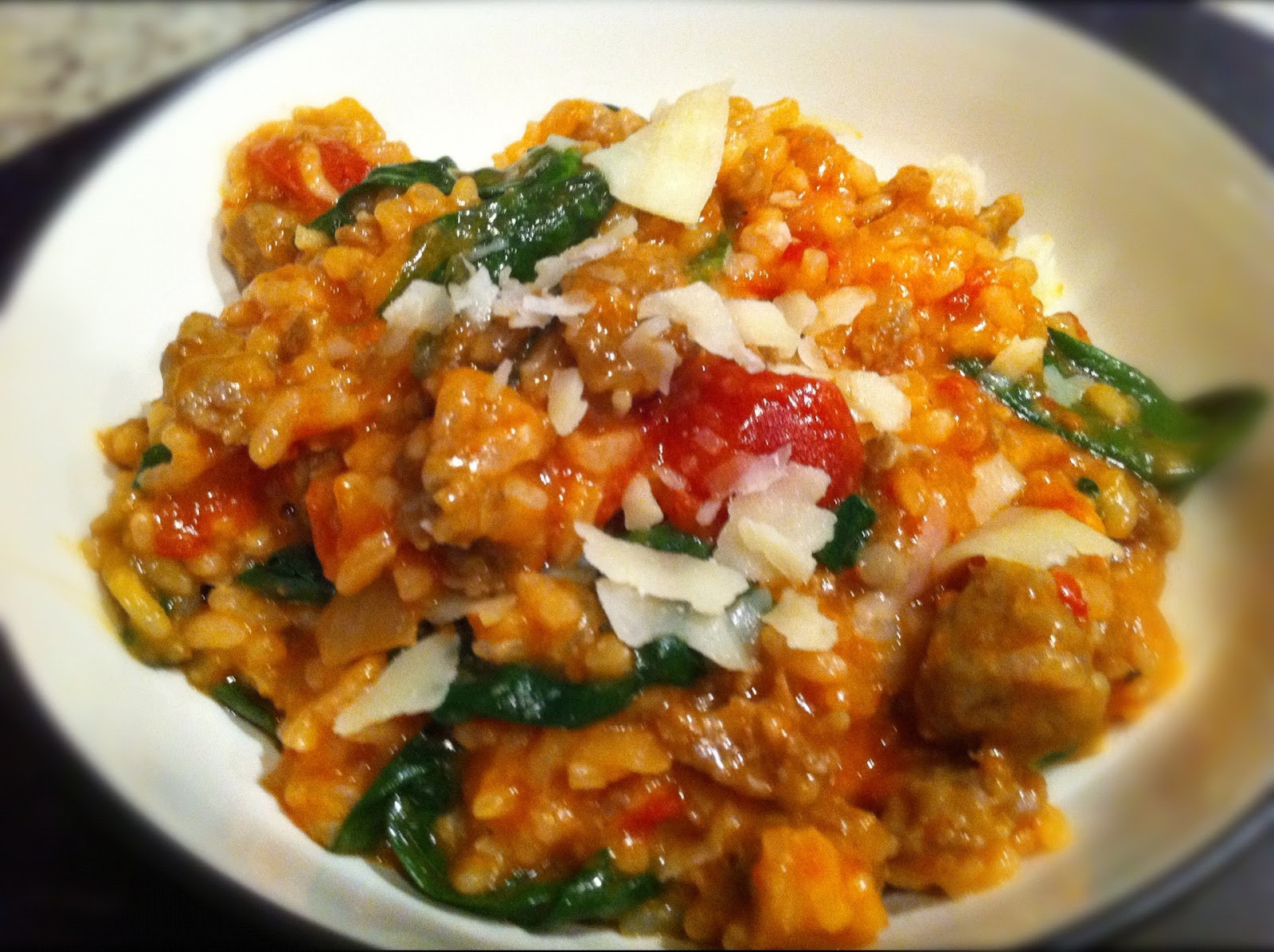 Italian Sausage Risotto
 Playing With My Food Tomato and Italian Sausage Risotto