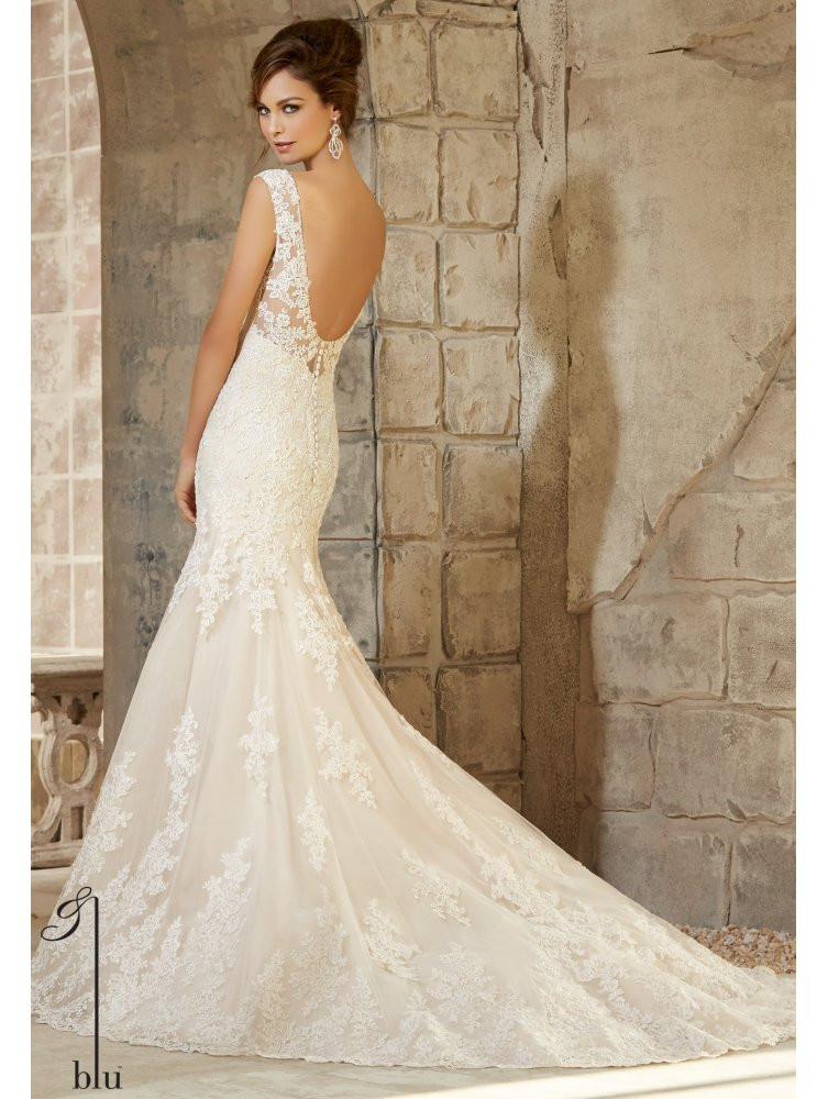 Ivory Lace Wedding Gowns
 Mori Lee 5363 Allover Ivory Lace in the shoulder Wedding Dress