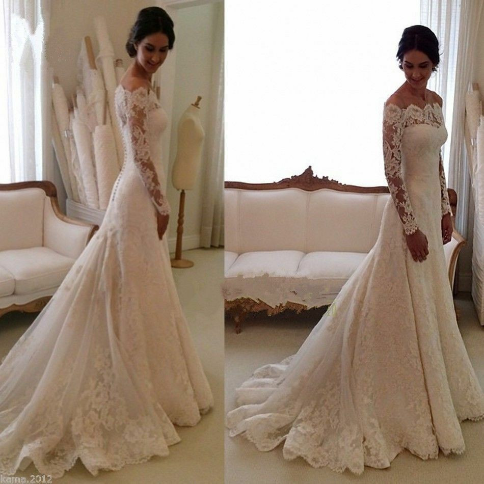 Ivory Lace Wedding Gowns
 White Ivory Mermaid Bridal Gown Wedding Dress Custom Size