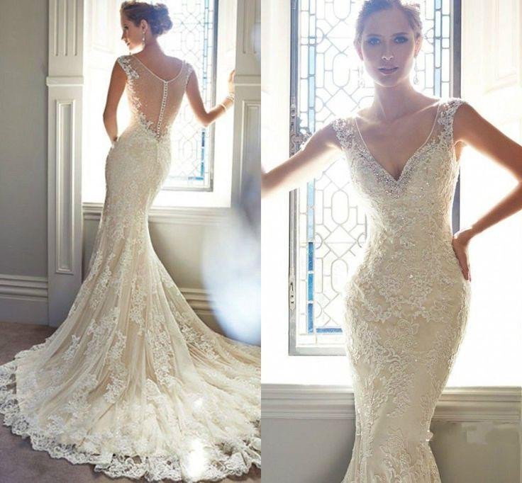 Ivory Lace Wedding Gowns
 Vintage Ivory Lace Bridal Gowns Long Mermaid Wedding