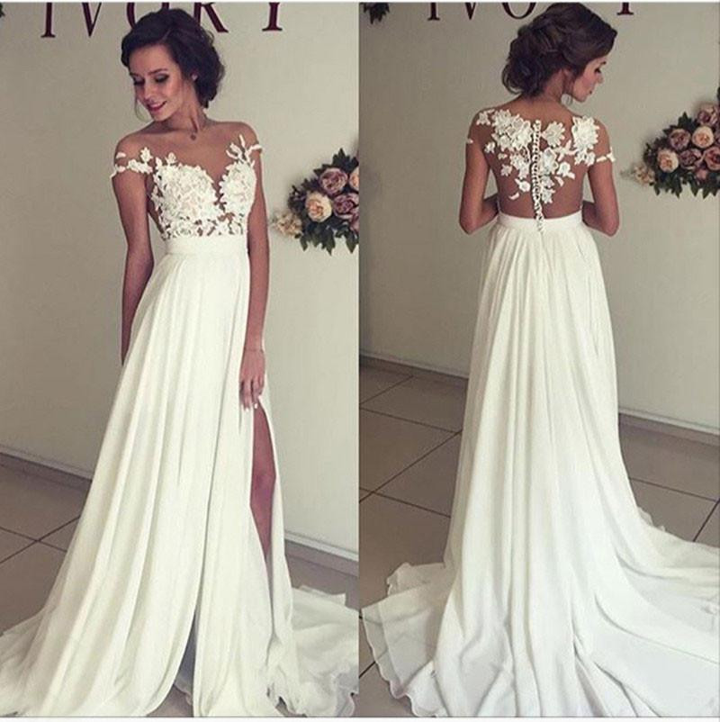 Ivory Lace Wedding Gowns
 Ivory Chiffon Lace Elegant Long Wedding Dresses Cheap A