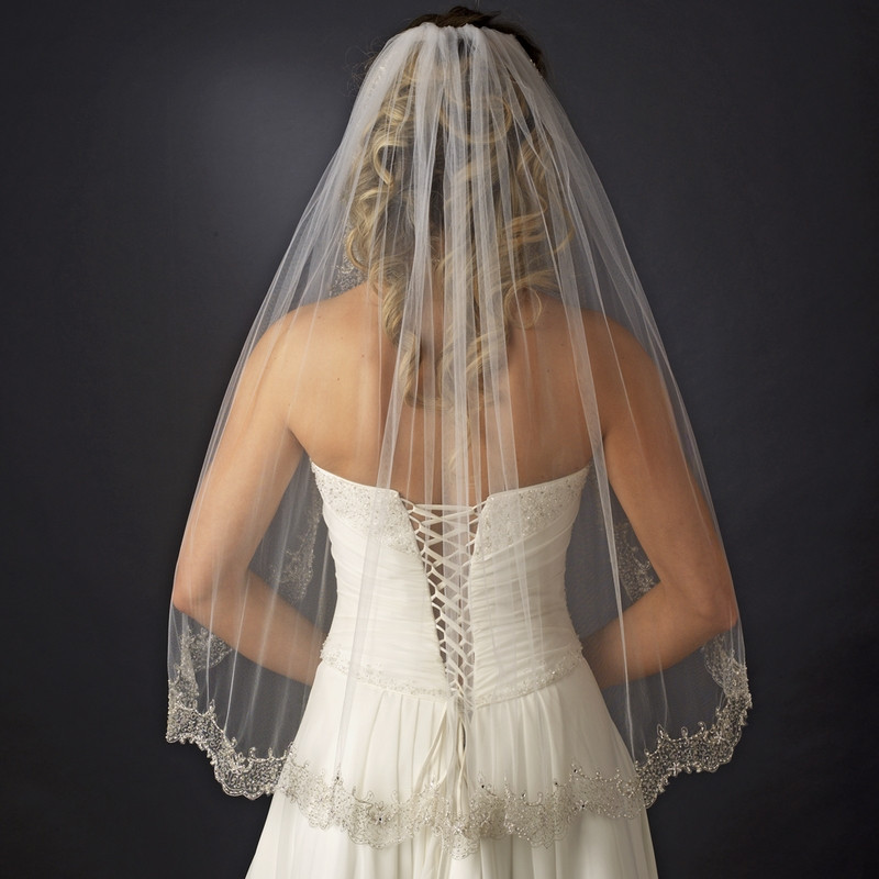 Ivory Wedding Veils With Pearls
 Pearl & Beaded Gold Edged Ivory Wedding Veil