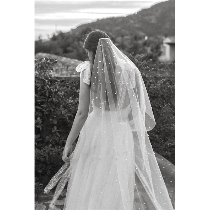 Ivory Wedding Veils With Pearls
 2019 Long Bridal veils Wedding Veil White Ivory Tulle