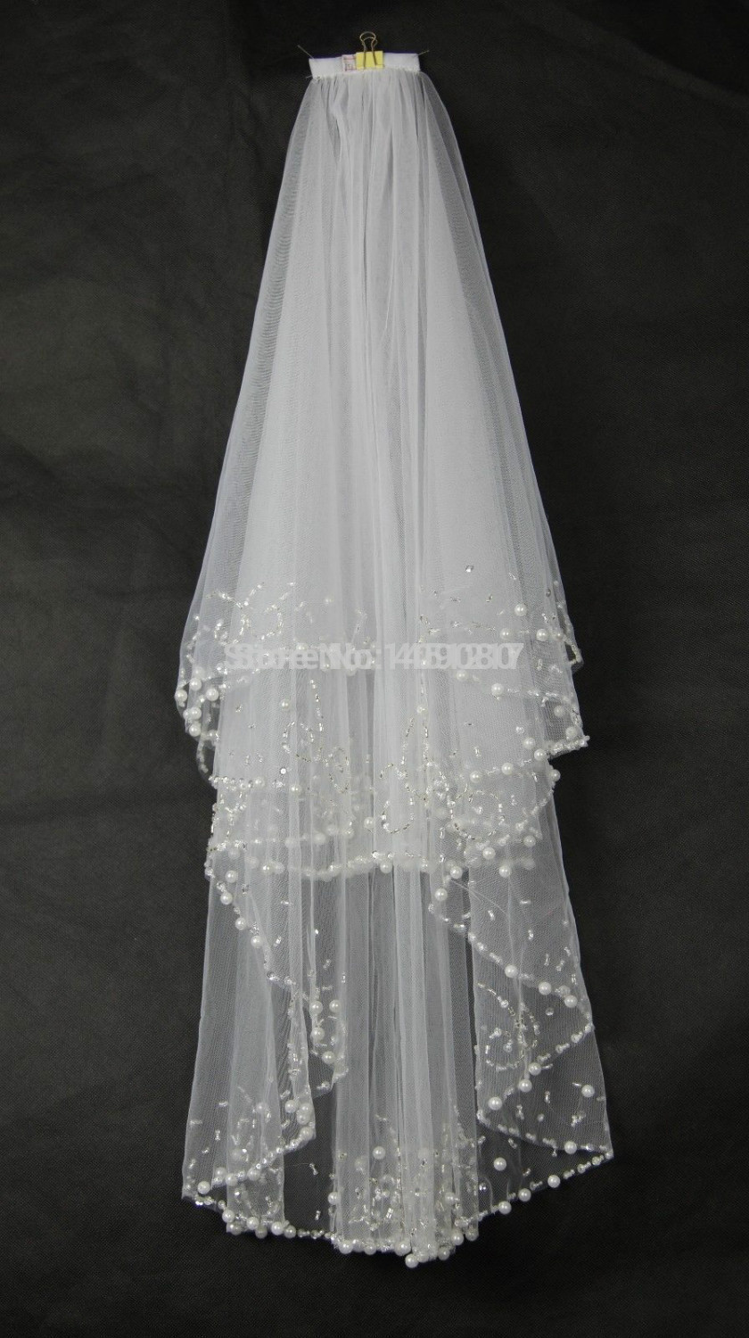 Ivory Wedding Veils With Pearls
 2T White Ivory Beads Pearls Wedding Veil Bridal Veil With