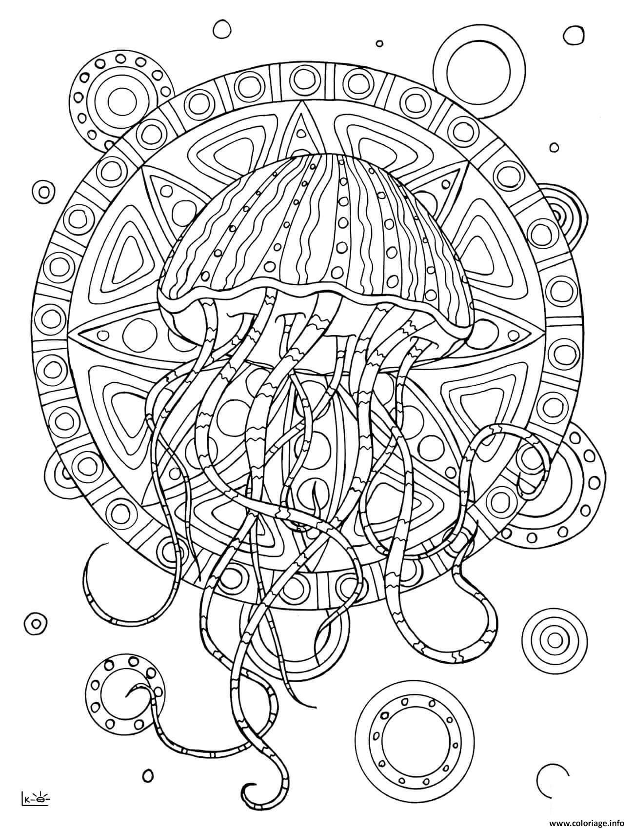Jellyfish Coloring Pages For Adults
 Coloriage jellyfish with tribal pattern adulte JeColorie