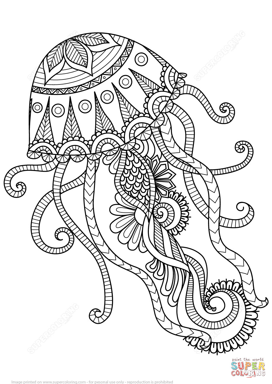 Jellyfish Coloring Pages For Adults
 Jellyfish Zentangle coloring page