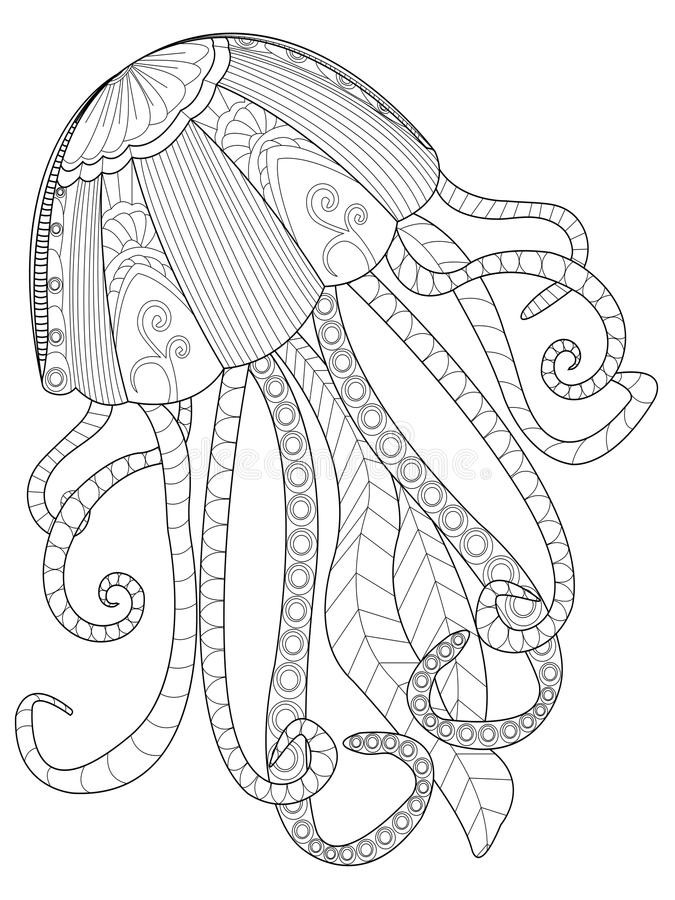 Jellyfish Coloring Pages For Adults
 Jellyfish Coloring Vector For Adults Stock Vector