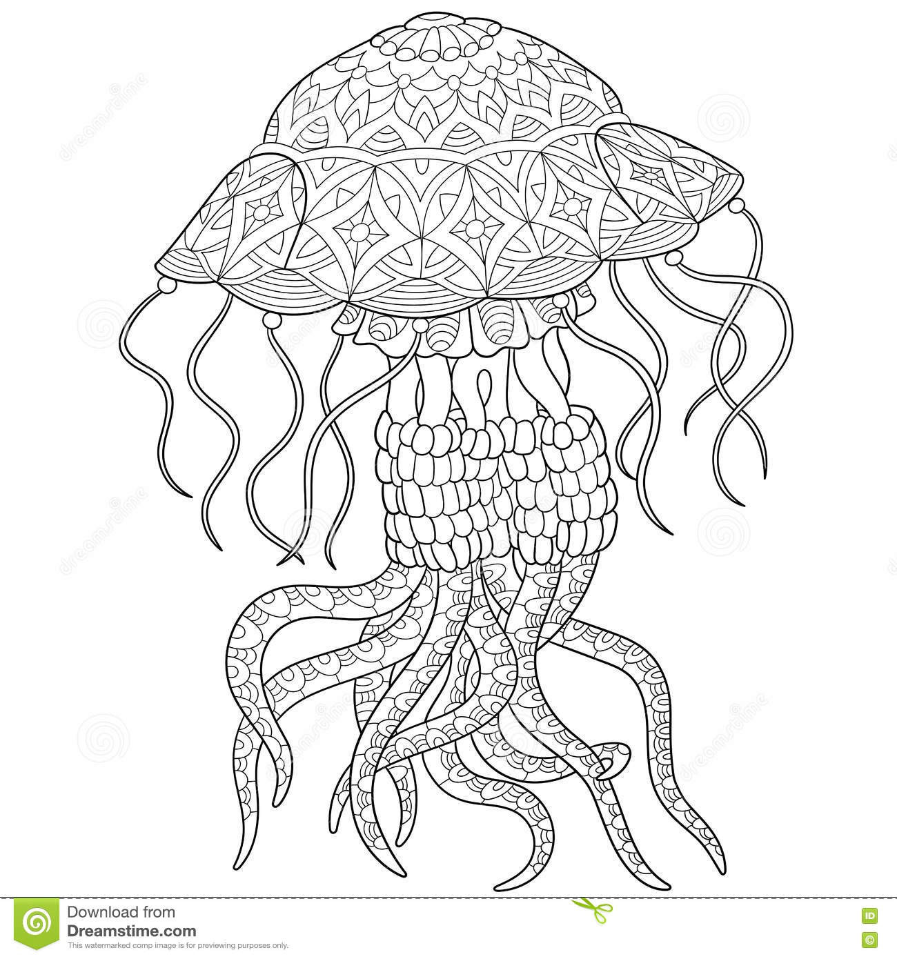 Jellyfish Coloring Pages For Adults
 Zentangle Stylized Jellyfish Stock Vector Illustration