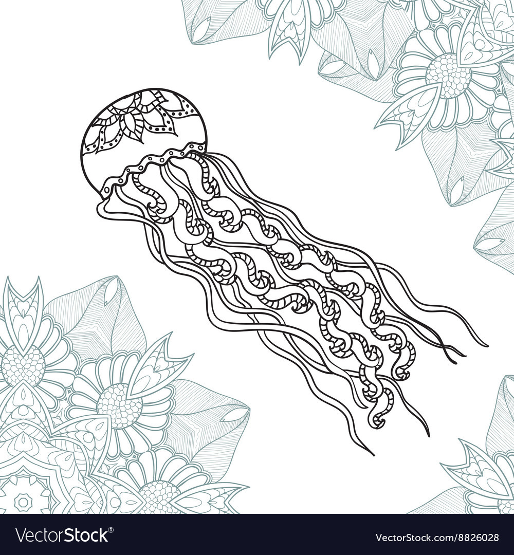 Jellyfish Coloring Pages For Adults
 Coloring pages for adult jellyfish with ornament Vector Image
