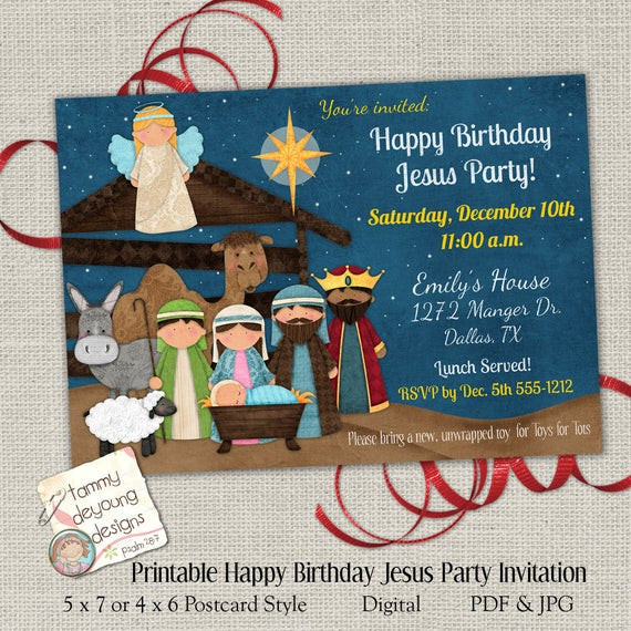 Jesus Birthday Party
 Christmas Party Invitation Happy Birthday Jesus Party Invite