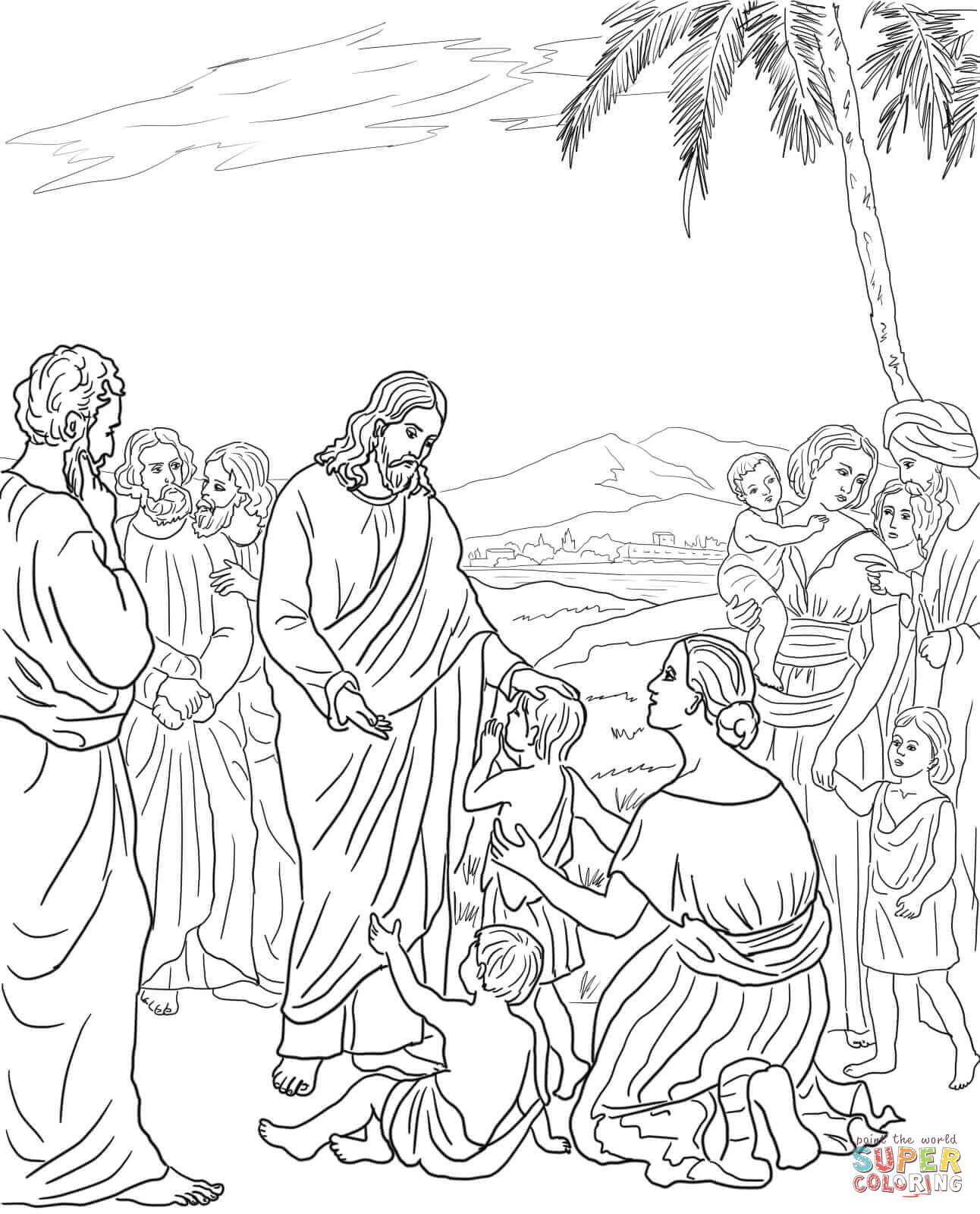 Jesus Children Coloring Page
 Dibujo de Jesús bendice a los niños para colorear